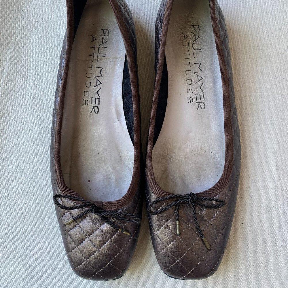 Paul Mayer Attitudes Bronze Quilted Ballet Flats with Bow, Gently Used, Size 7